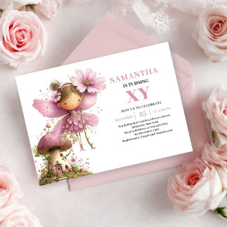 Whimsy Fairy Girl 4th Birthday Dusty Pink invites Einladung