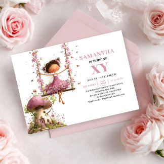 Whimsy Fairy Girl Birthday Blush Pink invitation Einladung