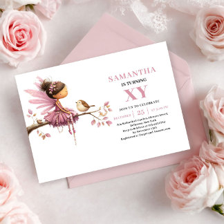 Whimsy Fairy Girl Birthday Rose Gold invitation Einladung