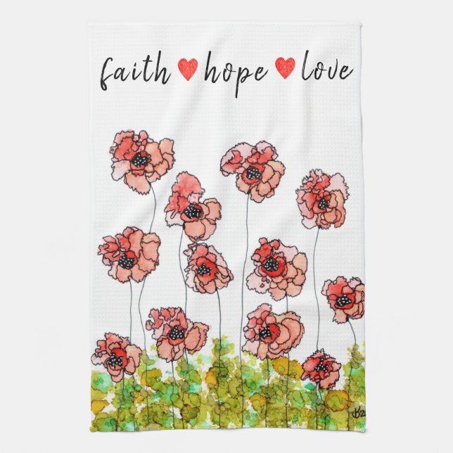 Whimsy Faith Hope and Liebe Poppies Küchentücher (Vertikal)