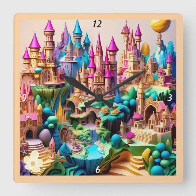 "Whimsy Fantasy Illustrations" Quadratische Wanduhr (Vorderseite)
