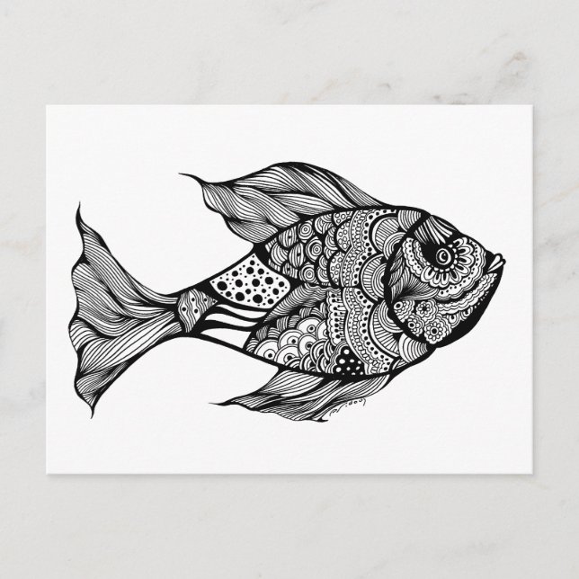 Whimsy Fish Doodle Art Postkarte (Vorderseite)