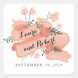 Whimsy Floral Vintag Banner Custom Wedding Gefalle Quadratischer Aufkleber