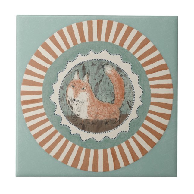 Whimsy Fox Mint Blau Terrakotta Türkis Aqua Fliese (Vorderseite)