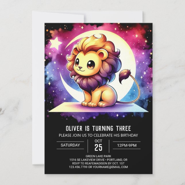 Whimsy Fun Lion Birthday Einladung (Vorderseite)