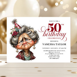 Whimsy funny grumpy woman fifty party editable einladung