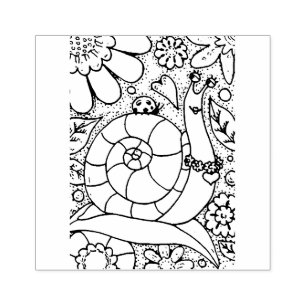 WHIMSY GARDEN SNAIL & LADYBUG, BUG'S FLOWER GARDEN GUMMISTEMPEL