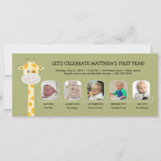 Whimsy Giraffe Baby Boy's erstes Geburtstagsjahr Einladung