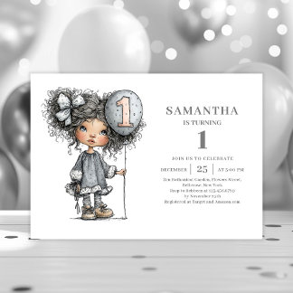 Whimsy Girl 1. Geburtstag Schwarz Gold Party Einla Einladung