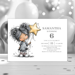 Whimsy Girl 5. Geburtstag Schwarz Gold Party Einla Einladung