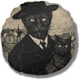 Whimsy Goth Van Gogh Black Cat Rundes Kissen