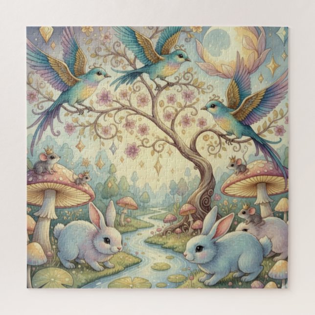 Whimsy Grove - Rabbits and Birds in Twilight Puzzle (Vertikal)