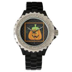 Whimsy Halloween Pumpkin auf schwarz Armbanduhr