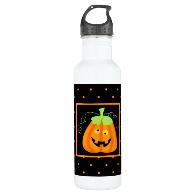 Whimsy Halloween Pumpkin auf schwarz Trinkflasche (Vorderseite)