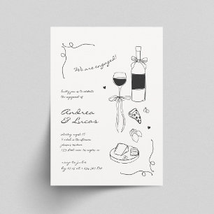 Whimsy Hand Drawing Liebe und Pizza Engagement Par Einladung