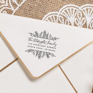 Whimsy Hand gezeichnet Blätter Frame Rücksendeadre Gummistempel