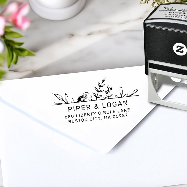 Whimsy Hand gezeichnet Greenery Rücksendeadresse Permastempel (Whimsy Hand-drawn Greenery Return Address Self-inking Stamp)