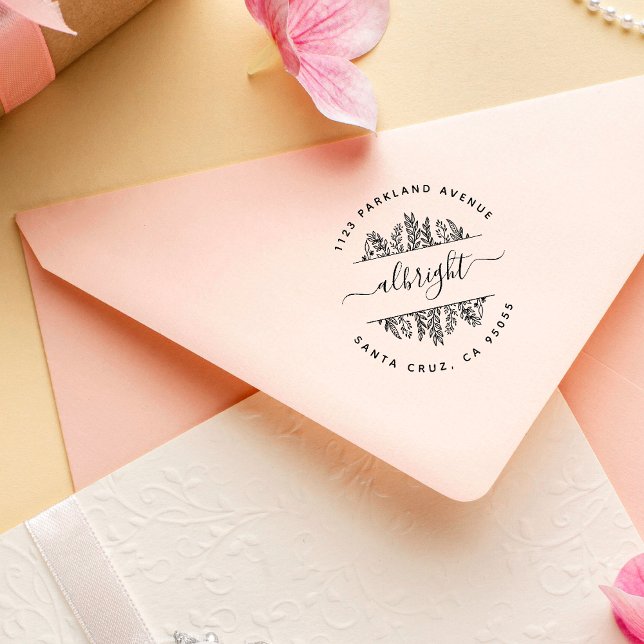 Whimsy handgezeichnet Blätter Runde Rücksendeadres Permastempel (Von Creator hochgeladen)