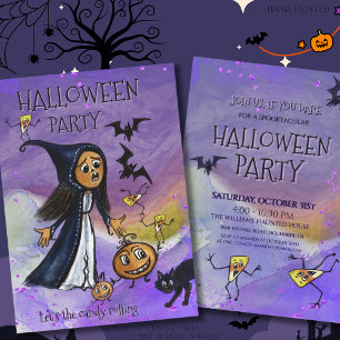 Whimsy Hexe, Kürbis & Candy Corn Halloween-Party Einladung