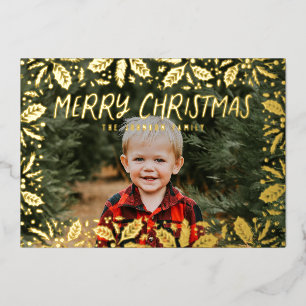 Whimsy Holly Border Foto Christmas Folien Feiertagskarte
