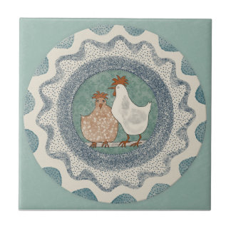 Whimsy Hühner Mint Blau Terrakotta Türkis Aqua Fliese
