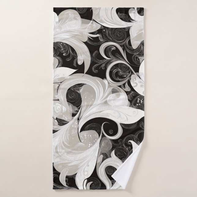 Whimsy in Black and Cream Barock Wirbel Badehandtuch (Badehandtuch)