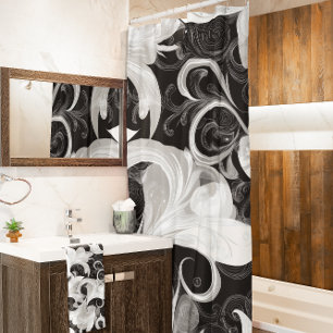 Whimsy in Black and Cream Barock Wirbel Duschvorhang