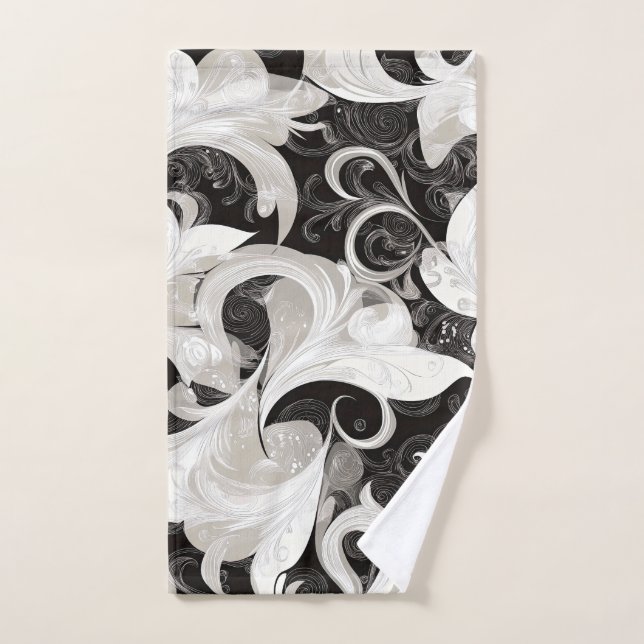 Whimsy in Black and Cream Barock Wirbel Handtuch (Handtuch)