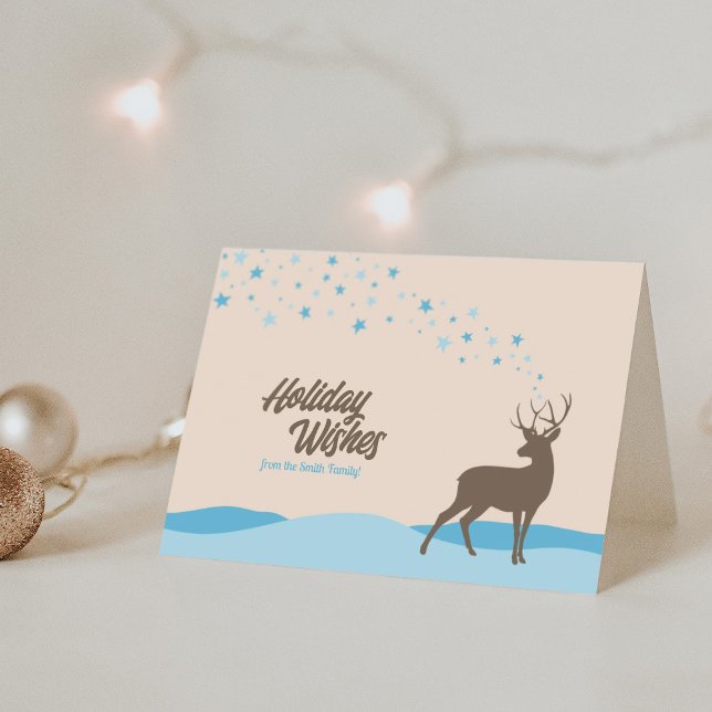 Whimsy irer Holiday wünscht geklappte Grußkarte Karte (Whimsical woodland deer Holiday Wishes Folded Greeting Card.)