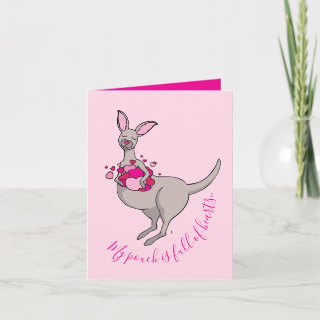 Whimsy kangaroo hearts valentines card feiertagskarte (Vorderseite)