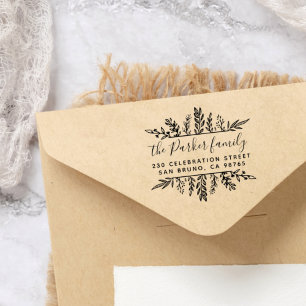 Whimsy Leaves Frame Family Name & Return Address Gummistempel