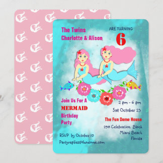 Whimsy Mermaid Twin Girls Geburtstagsparty Einladu Einladung