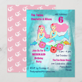 Whimsy Mermaid Twin Girls Geburtstagsparty Einladu Einladung