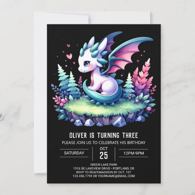 Whimsy Nature Dragon Birthday Einladung (Vorderseite)