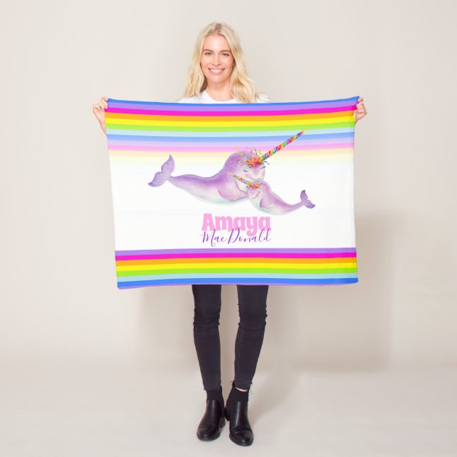 Whimsy nwhal Regenbogen Name farbenfroh Fleecedecke (Beispiel)