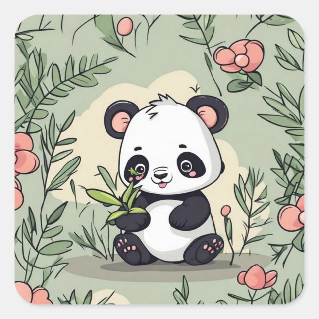 Whimsy-Panda-Bär Quadratischer Aufkleber (Vorderseite)