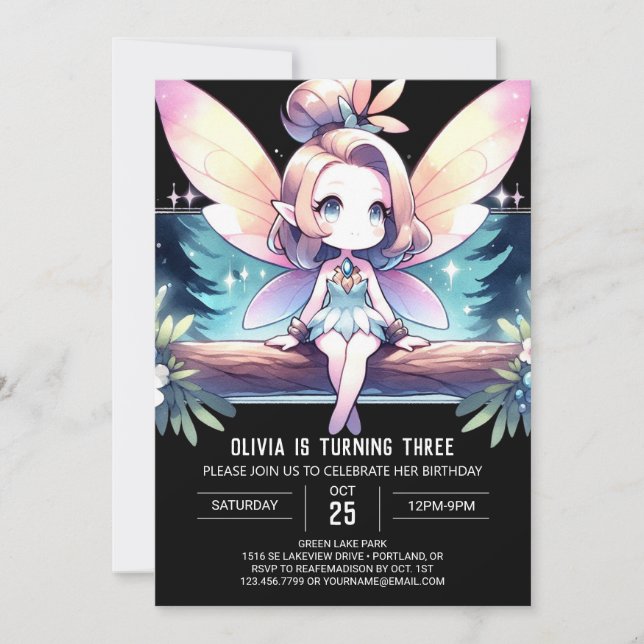 Whimsy Pastel Fairy Birthday Einladung (Vorderseite)
