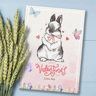 Whimsy Pink Butterflies & Bunny Valentine's Day Karte