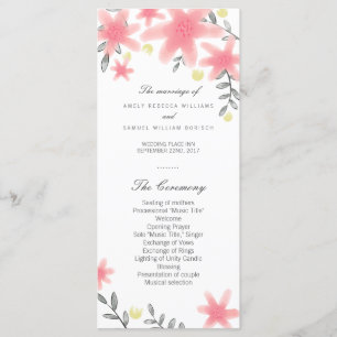Whimsy Pink Floral Wedding Program Rack Cards Programm