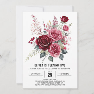 Whimsy Printable Burgundy Floral Geburtstag Einladung