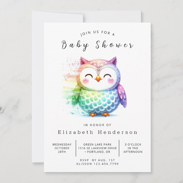 Whimsy Printable Owl Baby Dusche Einladung (Vorderseite)
