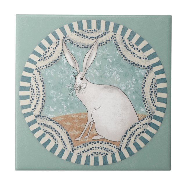Whimsy Rabbit Mint Blau Terrakotta Türkis Aqua Fliese (Vorderseite)