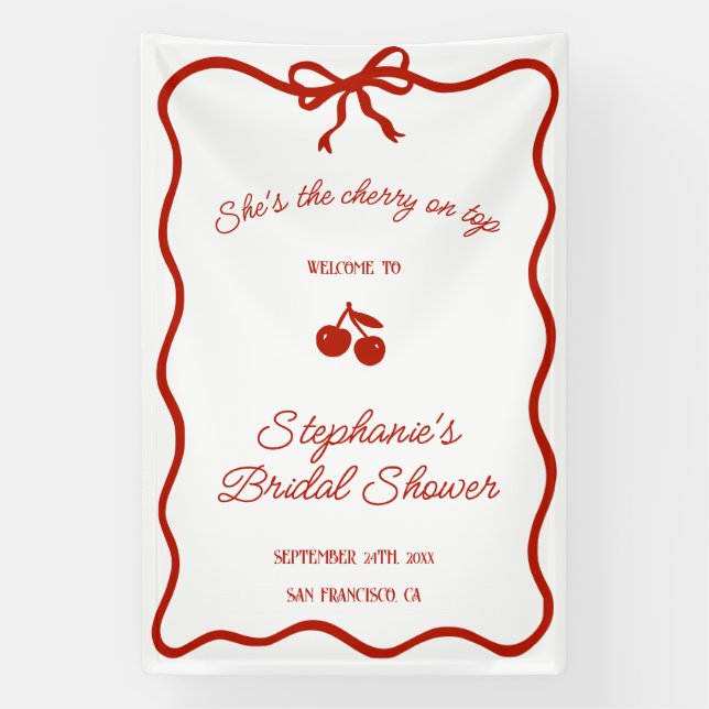 Whimsy Red She is the Cherry on Top Brautparty Banner (Vertikal)