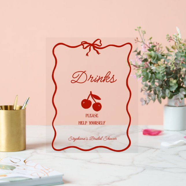 Whimsy Red She's the Cherry on Top Bridal Shower Acrylschild (Hochzeit)
