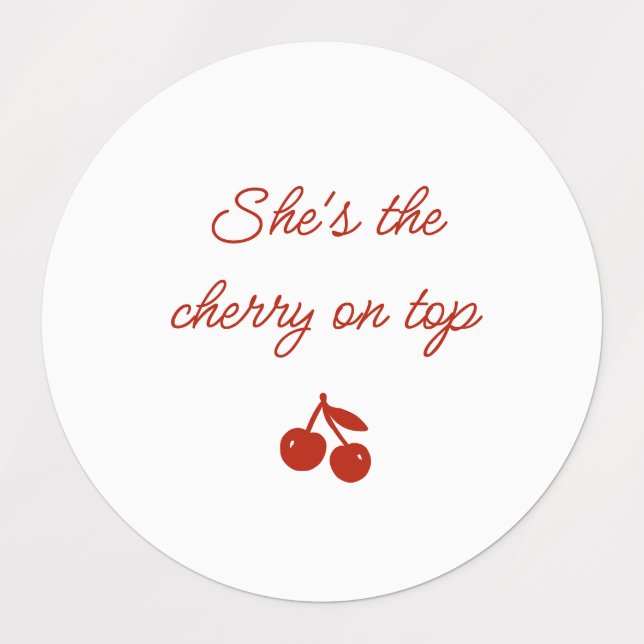 Whimsy Red She's the Cherry on Top Bridal Shower Etiketten (Design 1)