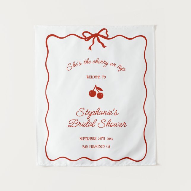Whimsy Red She's the Cherry on Top Bridal Shower Wandteppich (Vorderseite)