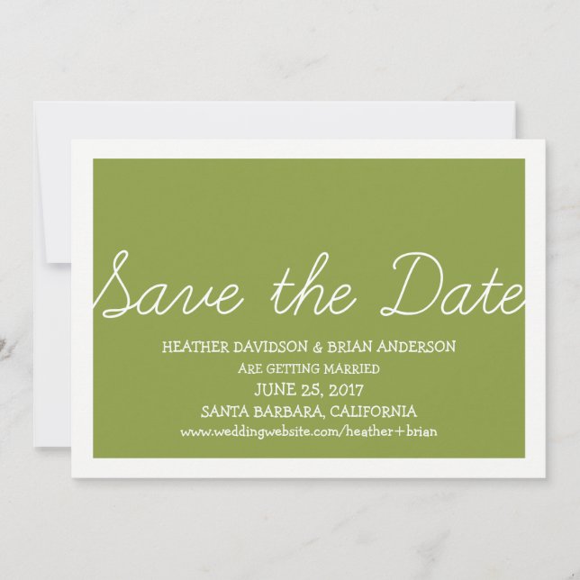 Whimsy Save the Date einladen, Olivengrün Einladung (Vorderseite)