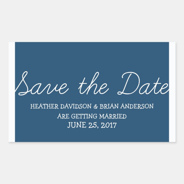 Whimsy Save the Date Stickers, blau Rechteckiger Aufkleber (Vorderseite)