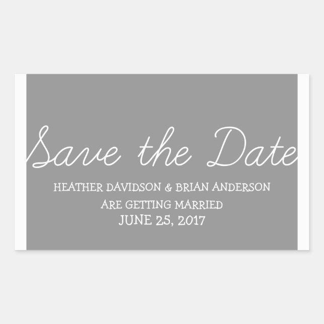 Whimsy Save the Date Stickers, grau Rechteckiger Aufkleber (Vorderseite)