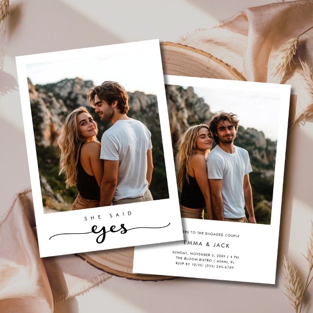 Whimsy Script 2 Foto Sie sagte ja Verlobung Einladung (Von Creator hochgeladen)